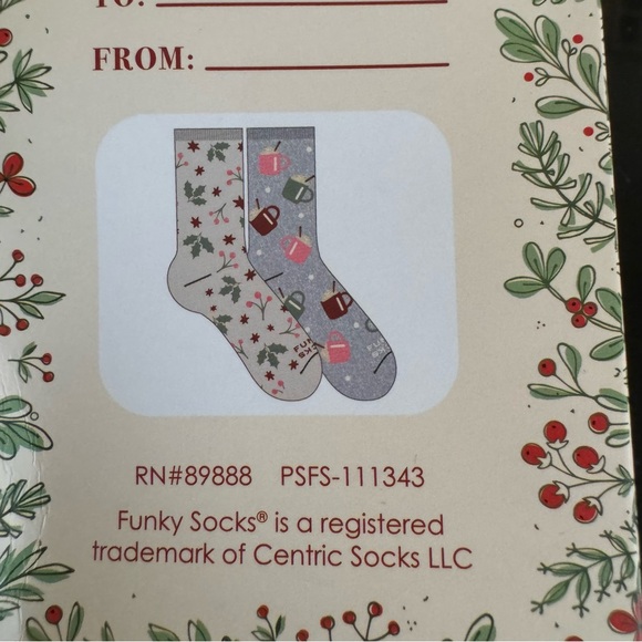 Egg Nog Funky Crew Socks Holiday Winter Themed Socks in Gift Box NWT - Picture 2 of 6